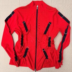 Vintage Y2K Zip-Up Knit Sweatshirt in Red & Black